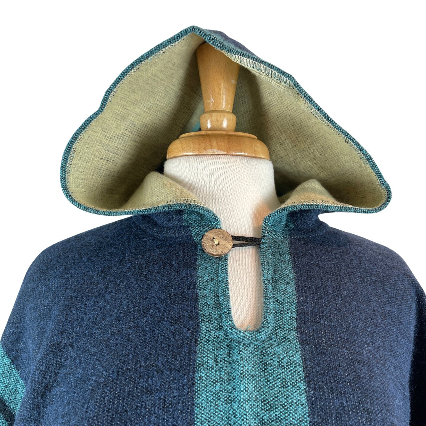 Bruno Mens Alpaca Wool Poncho Hoodie Green - Brown - Blue