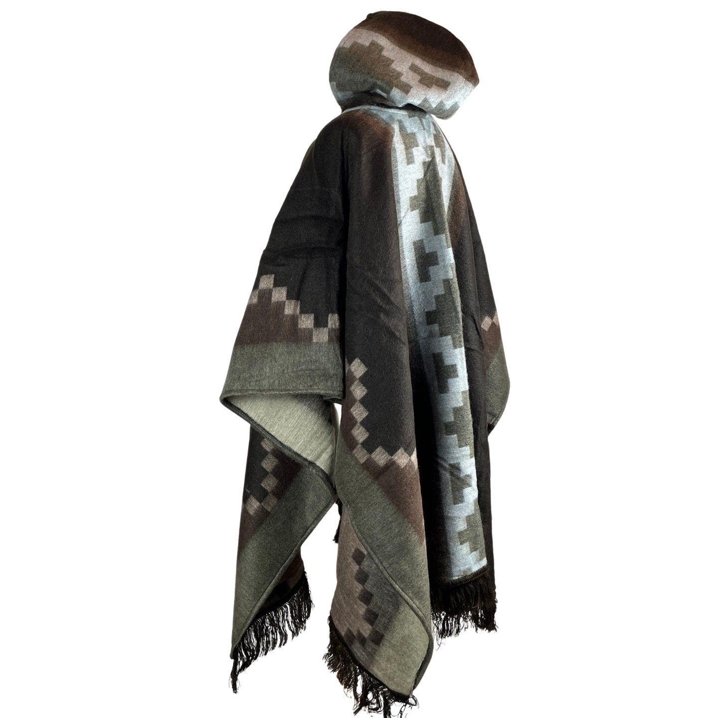 Warm Hooded Poncho Women | Coffee Silver