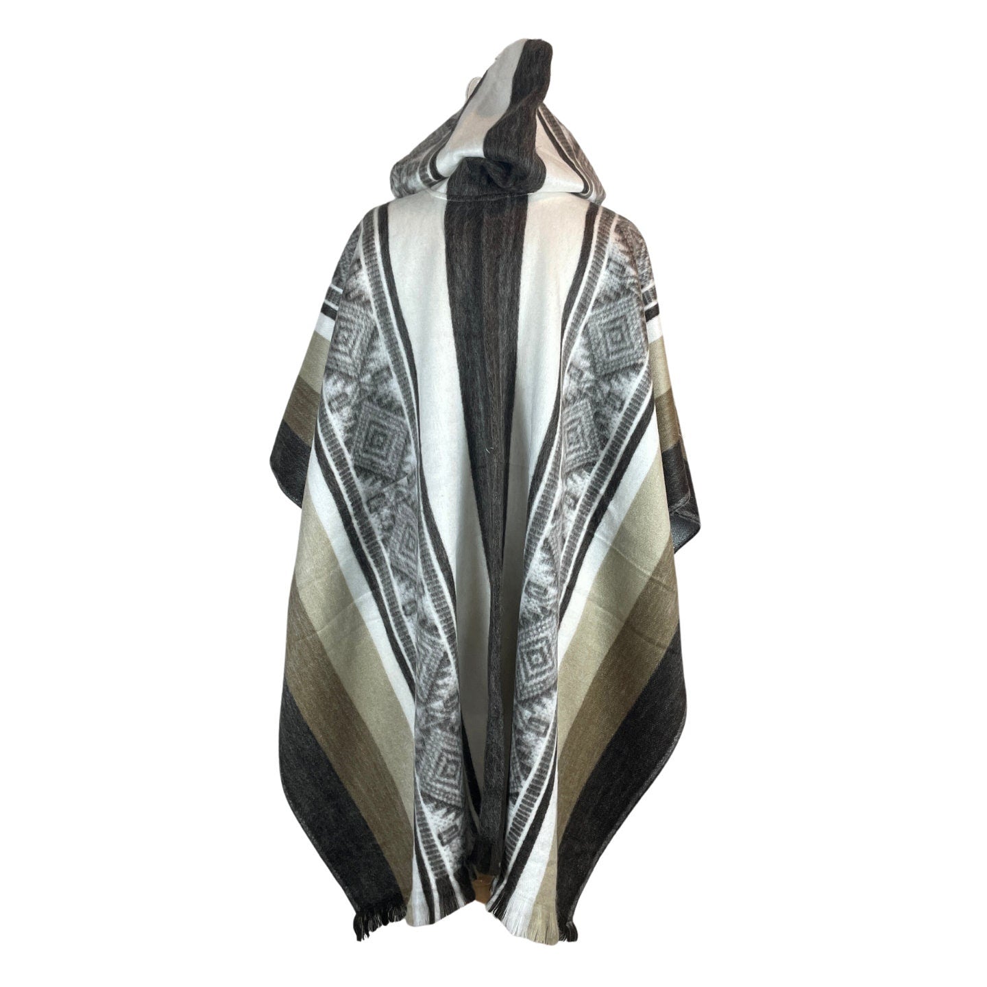 Hooded Alpaca Unisex Poncho | Brown White