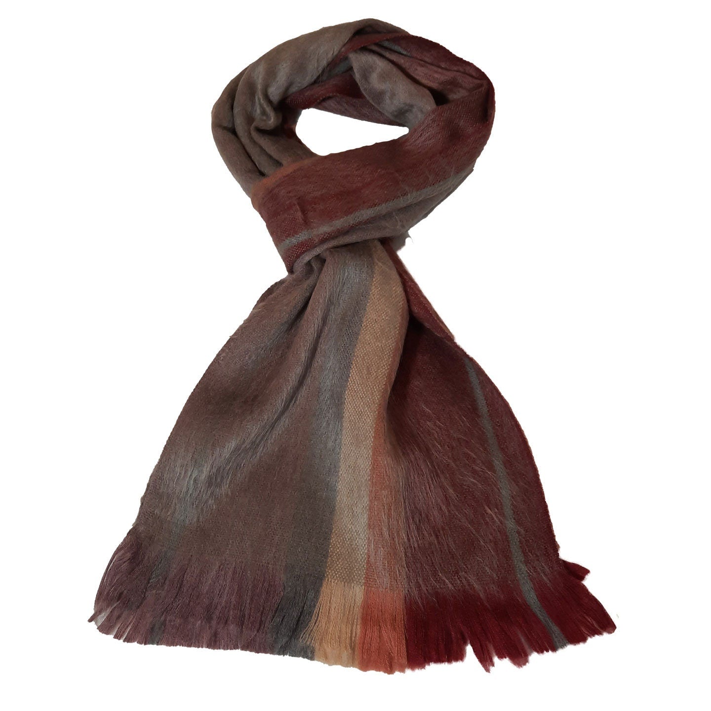Warm & Soft Alpaca Wool Fringe Scarf | Womens Winter Scarf | Mens Skinny Scarf | Travel Scarf | Peach Stripes