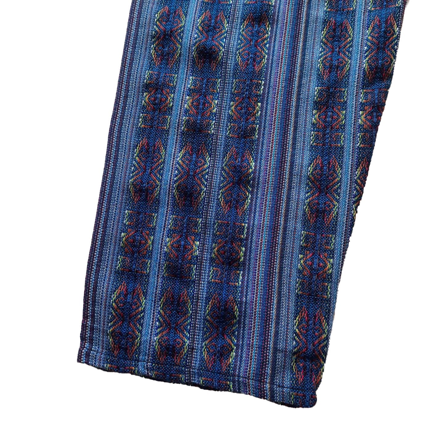 Pants Size L | Woven Mens Hippie Pants | Womens Pants with 4 Pockets | Loungewear | Blue Yellow | Father's Day Gift