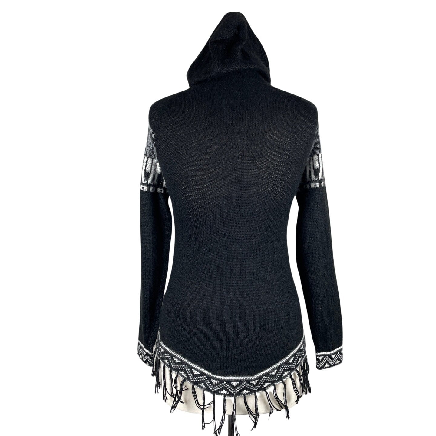 Soft Hooded Alpaca Sweater Pullover | Black White
