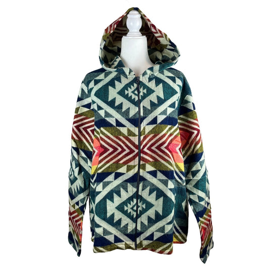 Warm Mens Alpaca Wool Jacket Hoodie, Blue Orange XL Size