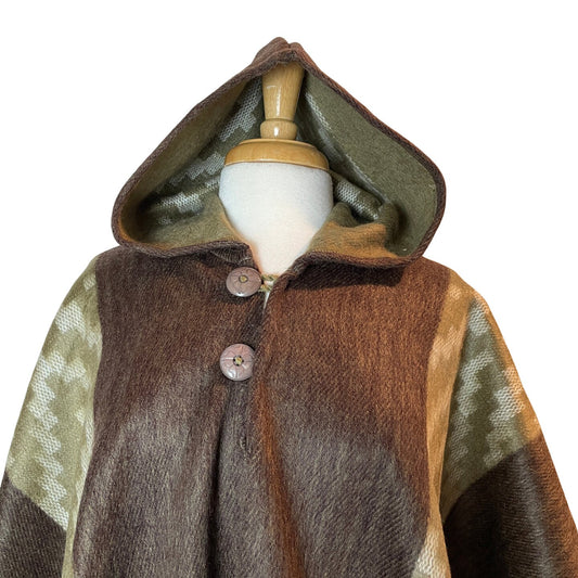 Warm Hooded Alpaca Poncho | Brown Sage