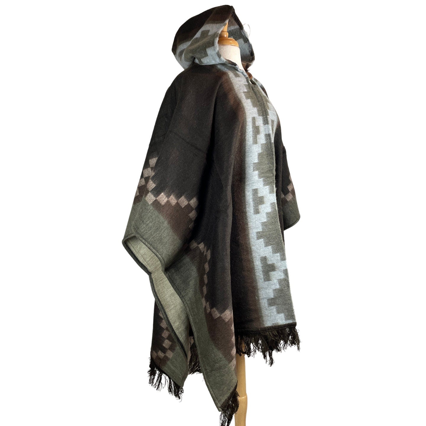 Warm Hooded Poncho Women | Coffee Silver