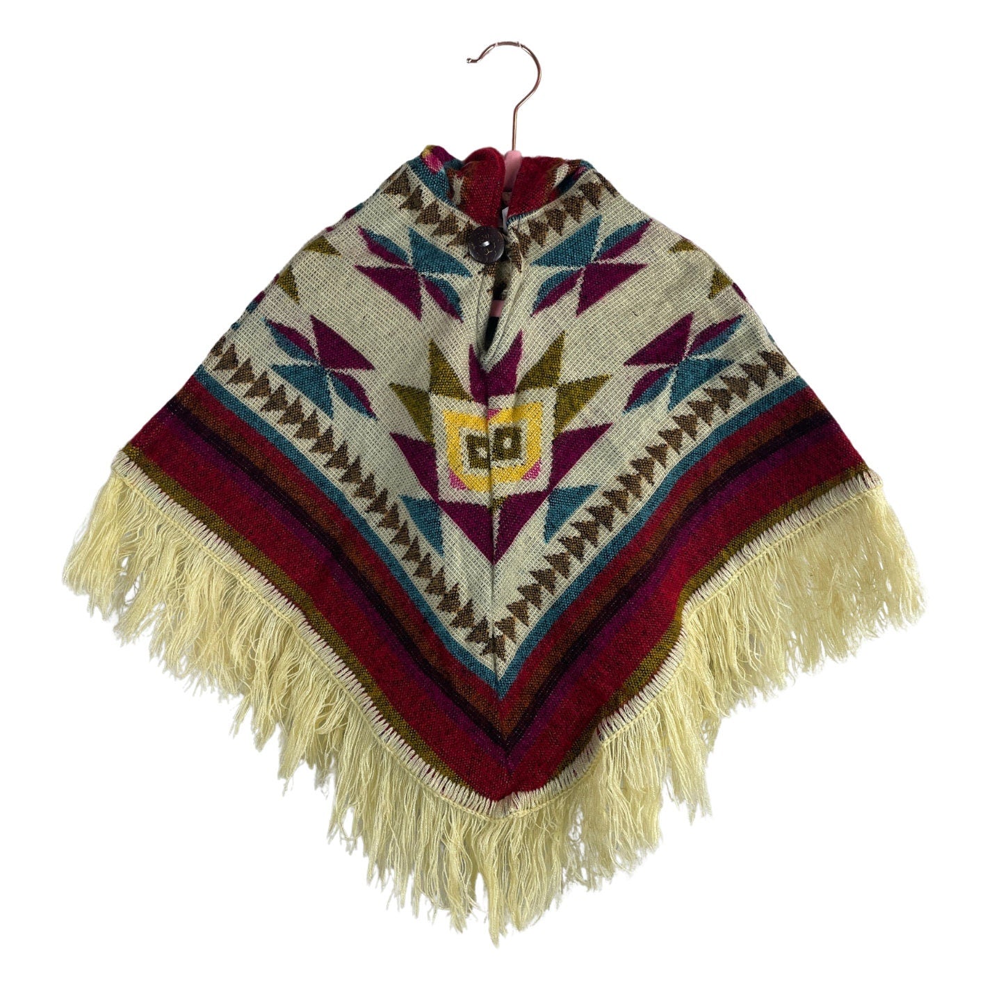 Hooded Alpaca Wool Baby Poncho 0-12 months | Kids Overcoat | Maroon Beige