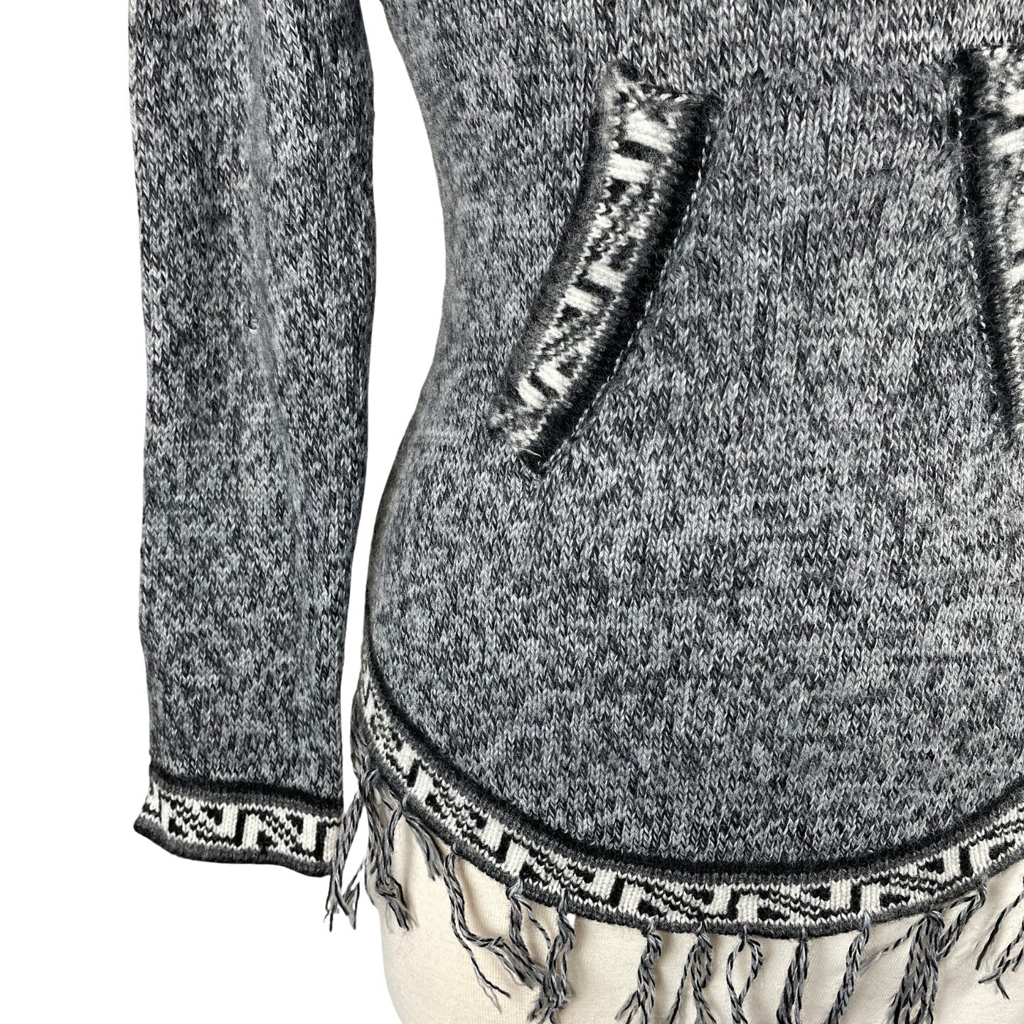 Soft Hooded Alpaca Sweater | Dark Gray White