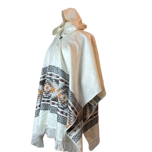 Warm Unisex Hooded Poncho | White Brown