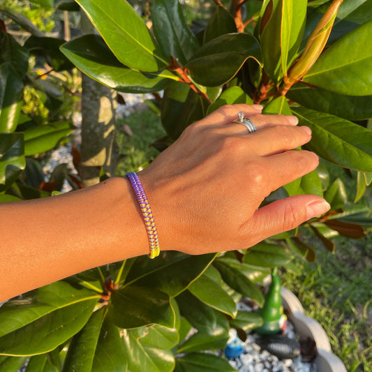 Purple Yellow Adjustable Boho Friendship Bracelet
