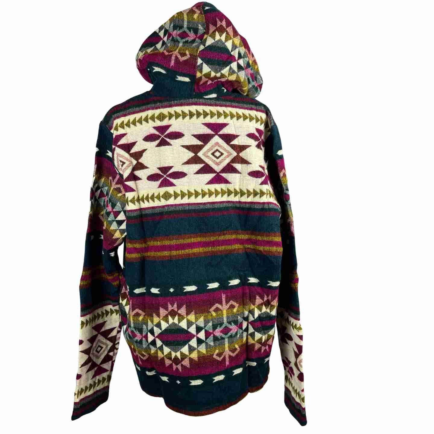Warm Mens Alpaca Jacket Hoodie | Navy Colorful Beige