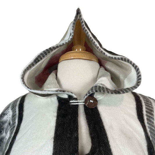 Warm Hooded Alpaca Wool Poncho | White Tan Brick