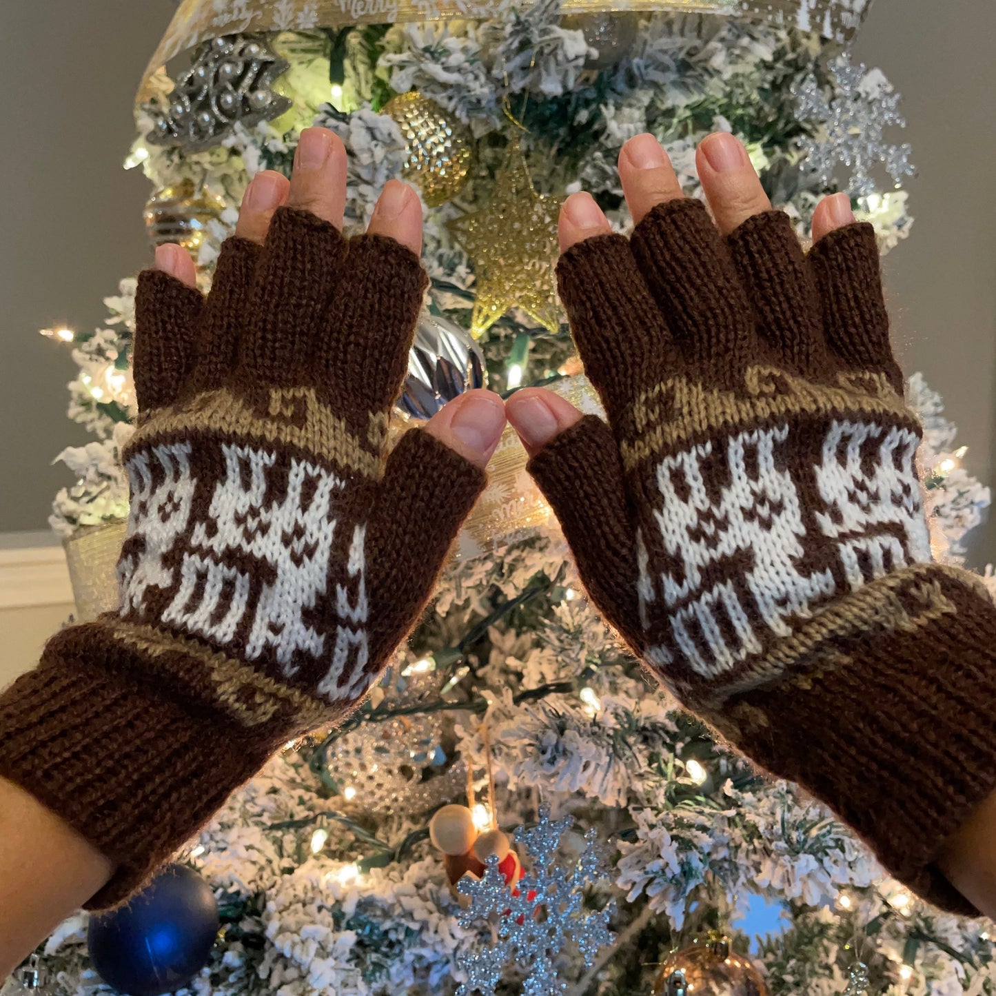 Alpaca Fingerless Gloves Size SM Neutral Colors