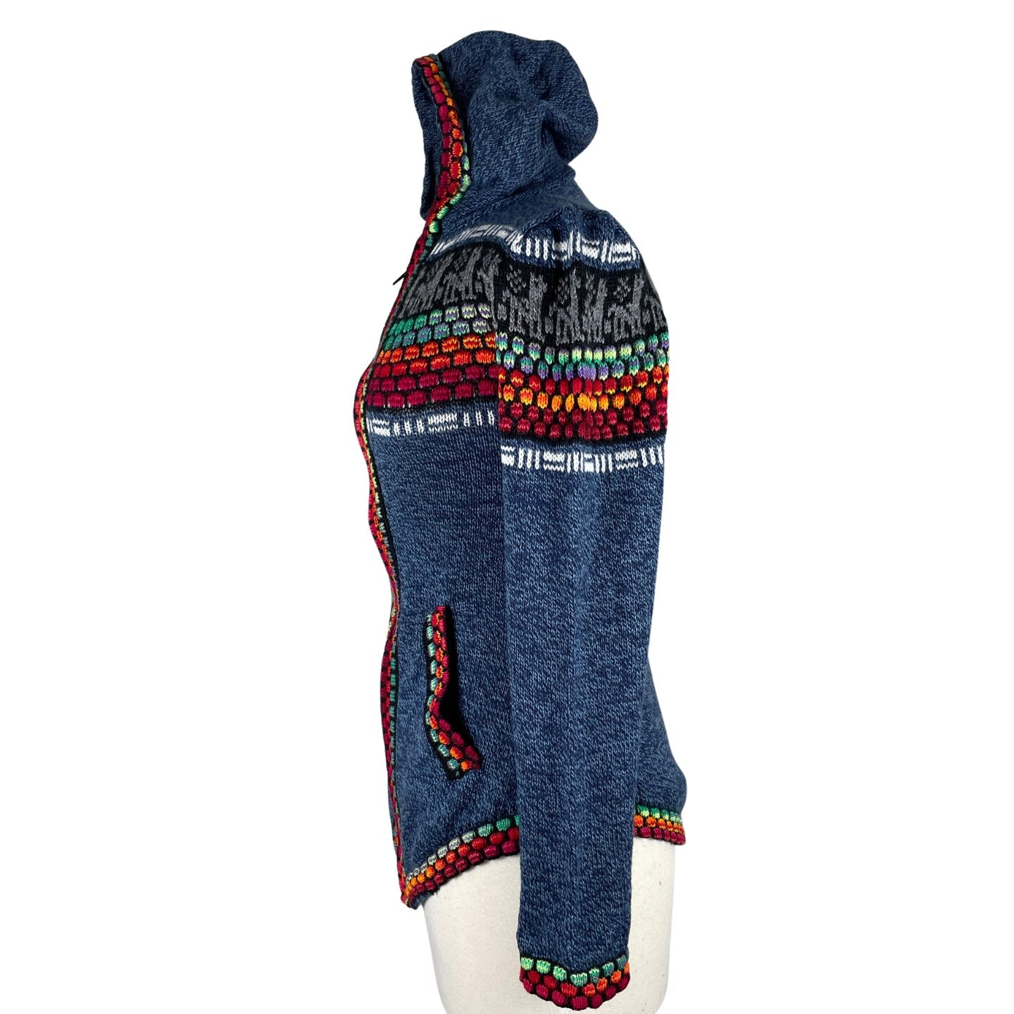 Sky Blue Colorful Soft Hooded Alpaca Sweater Size SM