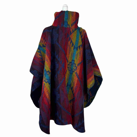 Dark Rainbow Turtleneck Warm Poncho Cape with Two Pockets