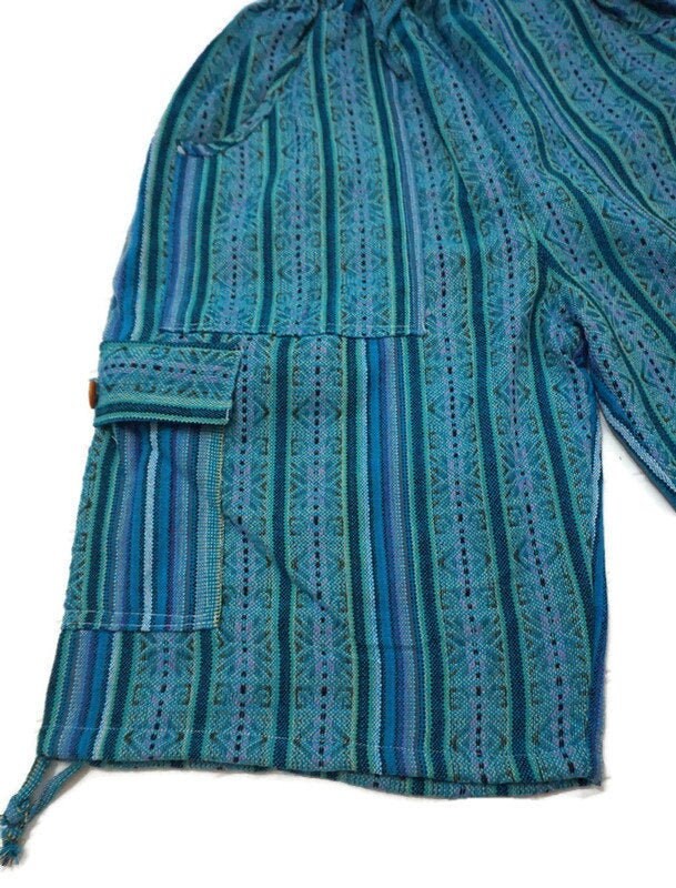 Boho Hippie Cargo Shorts Size M | Teal Green