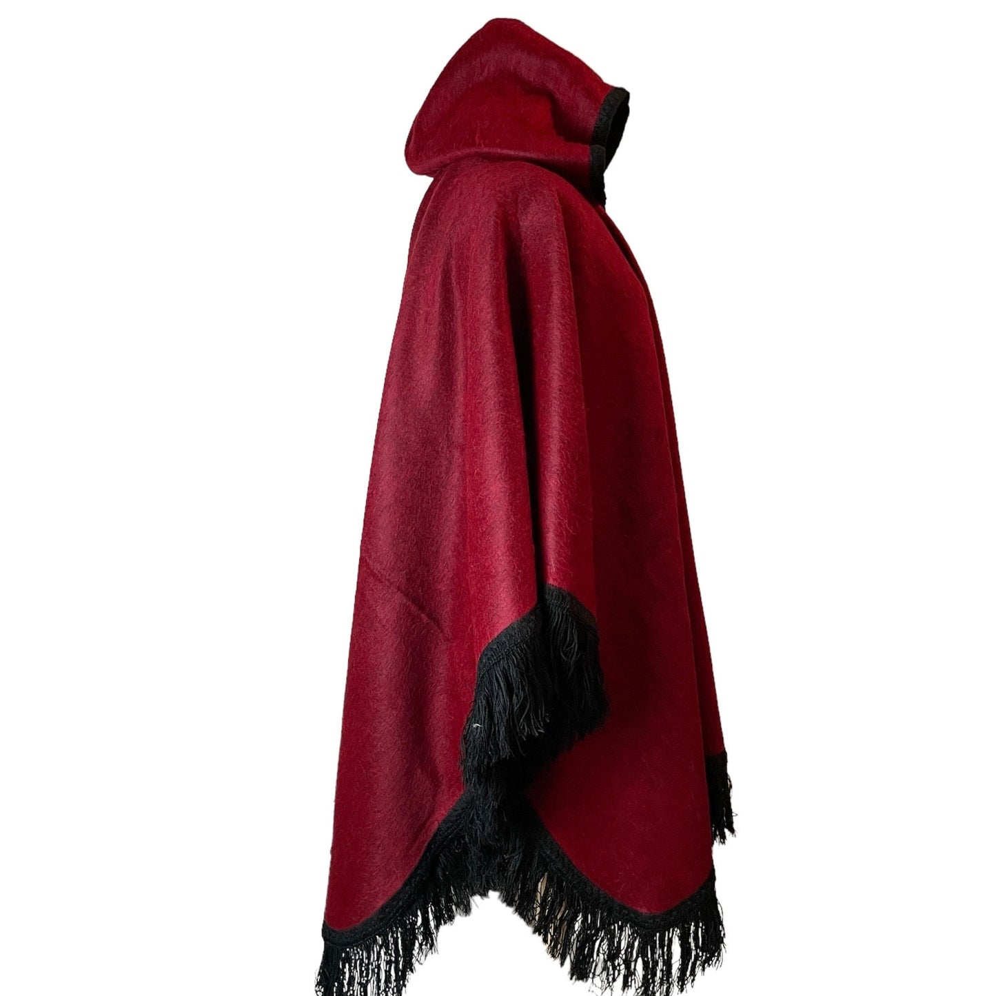 Open Hooded Alpaca Poncho | Red Black