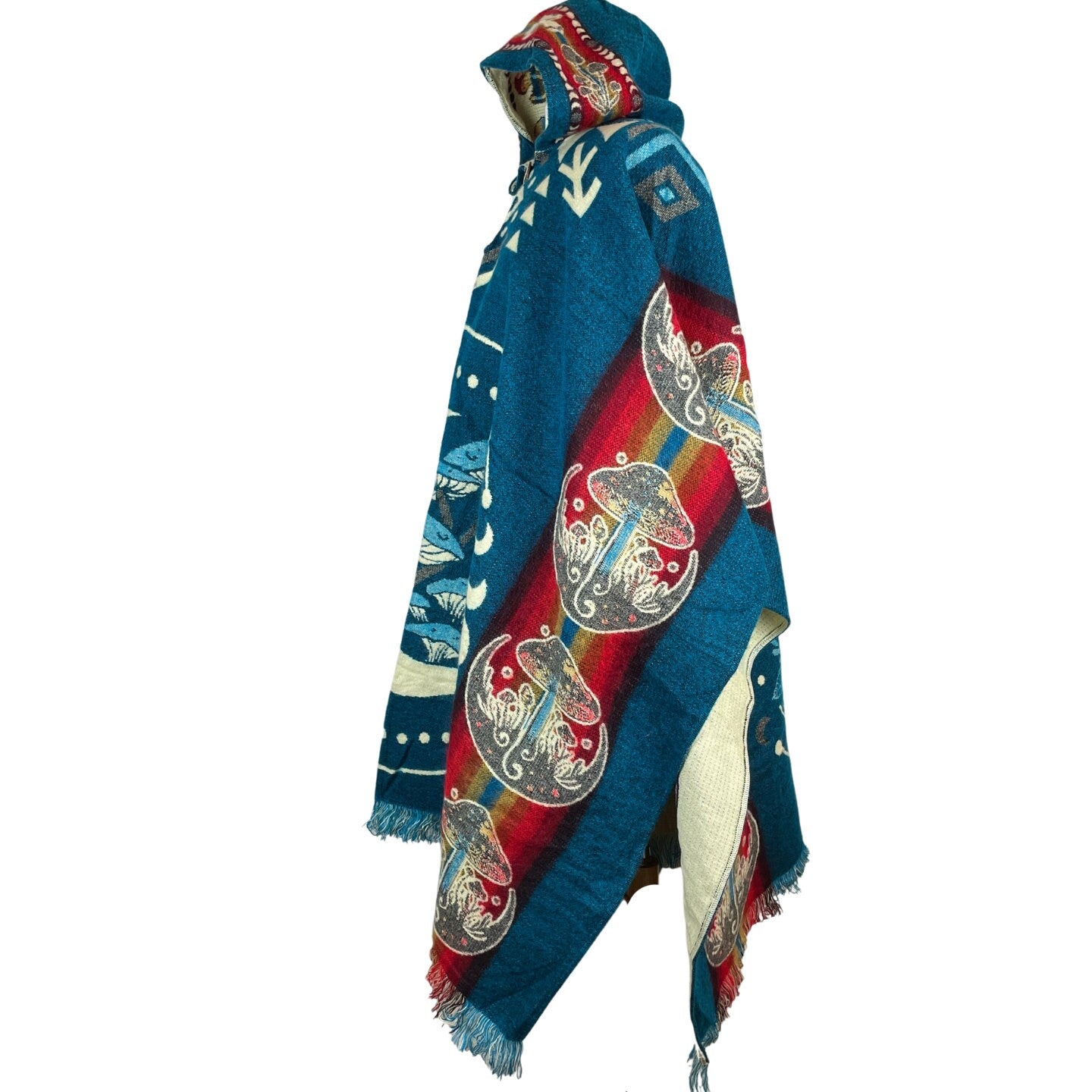 Mushrooms & Moon Phases Alpaca Poncho Hoodie | Black - Purple - Teal - Navy