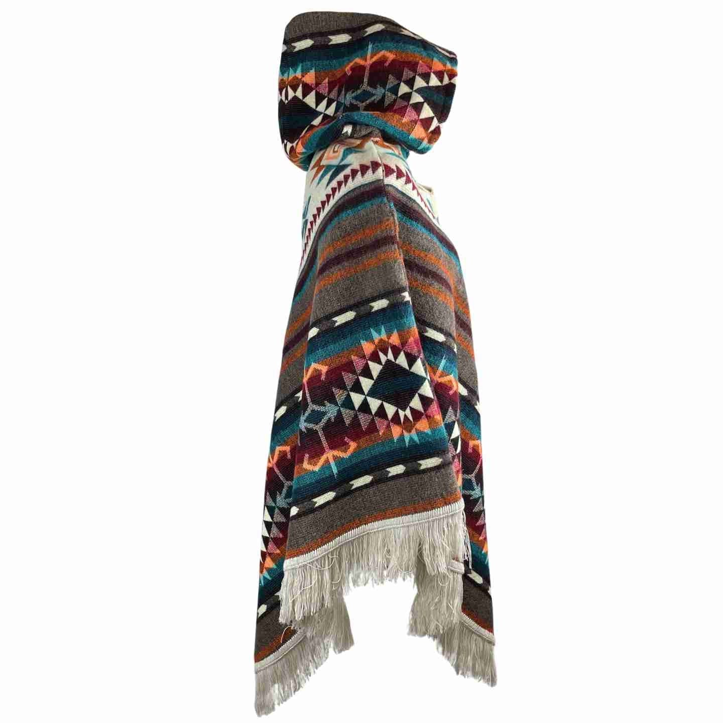 Warm Cozy Boho Alpaca Wool Hooded Poncho - Winter Soft Outerwear for Women, Gingerbread Beige V Style Cape with Tassels