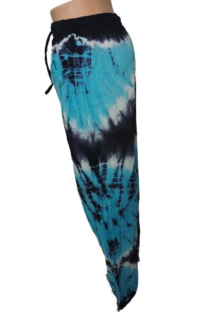 Tie Dye Pants Size L | Hippie Pants | Womens Pants | Mens Pants with pockets | Comfy Clothes | Lounge Wear | Turquoise Black