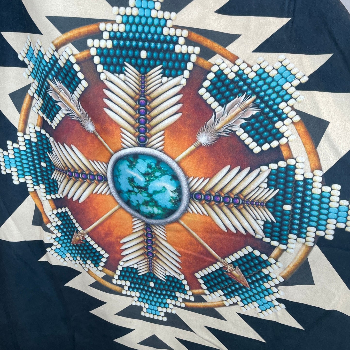 Cozy Unisex Sherpa Hooded Poncho - Black with Circle of Feathers