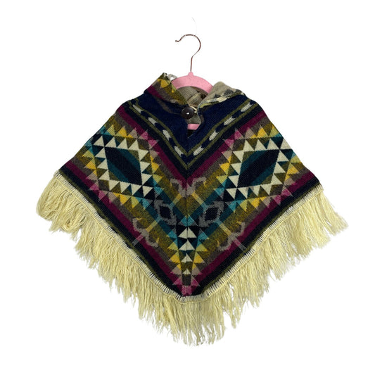 Hooded Alpaca Wool Baby Cape 0-12 months | Kids Overcoat | Yellow Magenta Beige