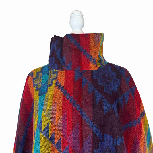 Dark Rainbow Turtleneck Warm Poncho Cape with Two Pockets