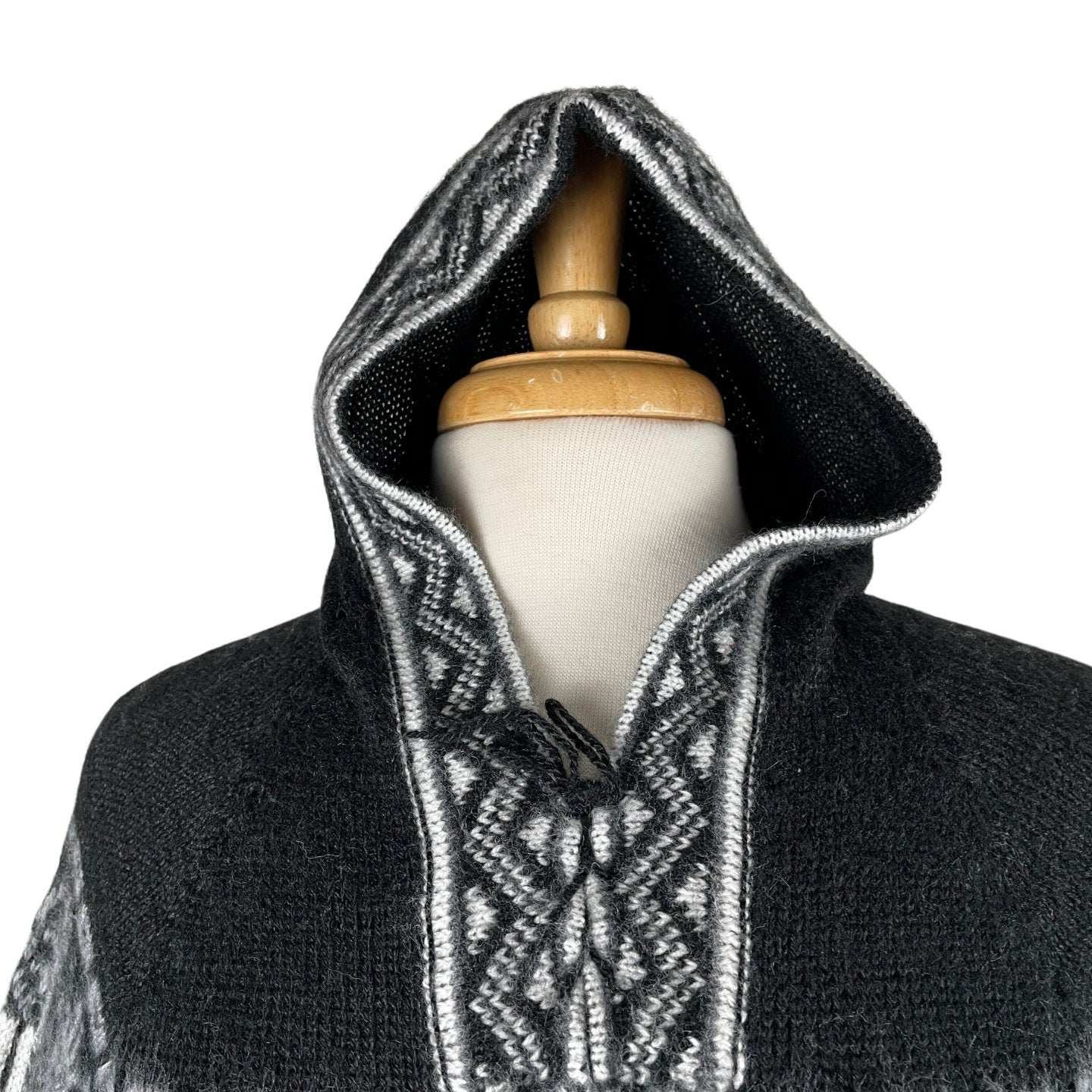 Soft Hooded Alpaca Sweater Pullover | Black White
