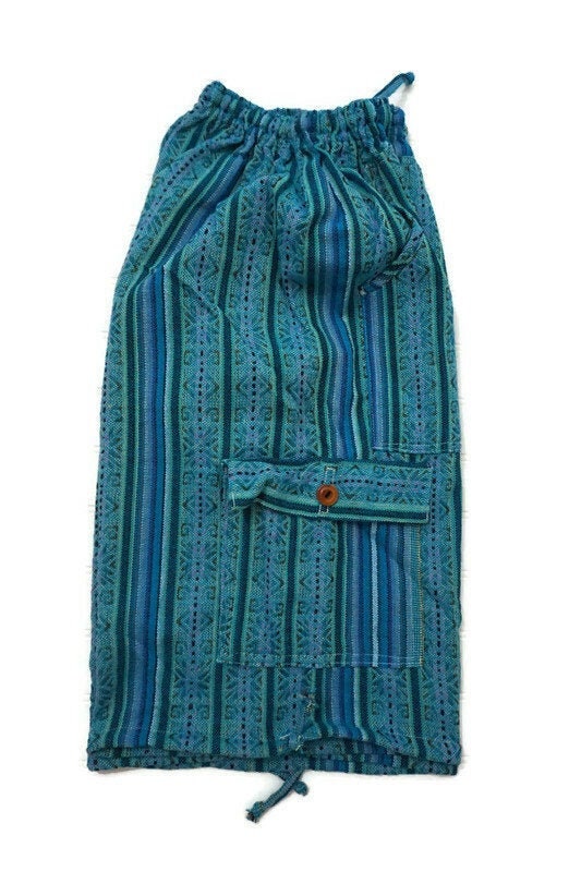 Boho Hippie Cargo Shorts Size M | Teal Green