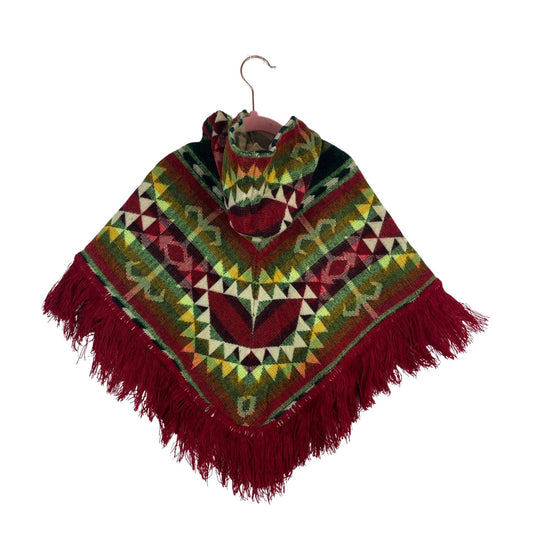 Hooded Alpaca Wool Baby Cape 0-12 months | Kids Overcoat | Green Red