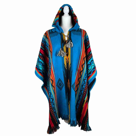 Versatile Men's and Women's Hooded Poncho | True Blue Sunset