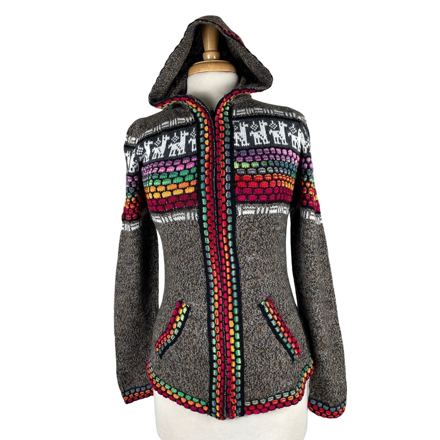 Soft Hooded Alpaca Sweater | Earthy Colorful