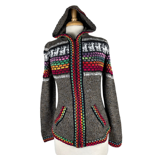 Soft Hooded Alpaca Sweater | Earthy Colorful