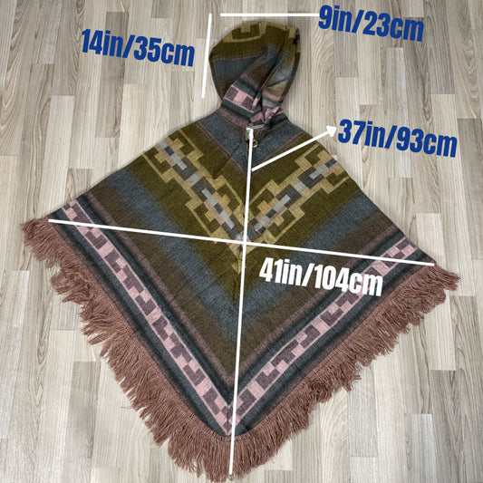 V Shaped Alpaca Hooded Poncho | Light Pink Gray