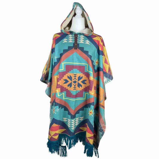 Cozy Sherpa Hooded Poncho Capri Orangeade