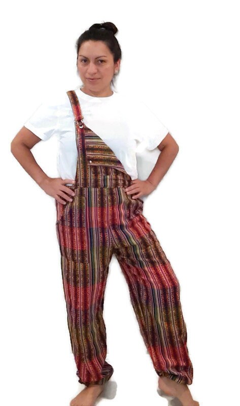 Bohemian Unisex Overalls Size M | Green Orange Multicolor
