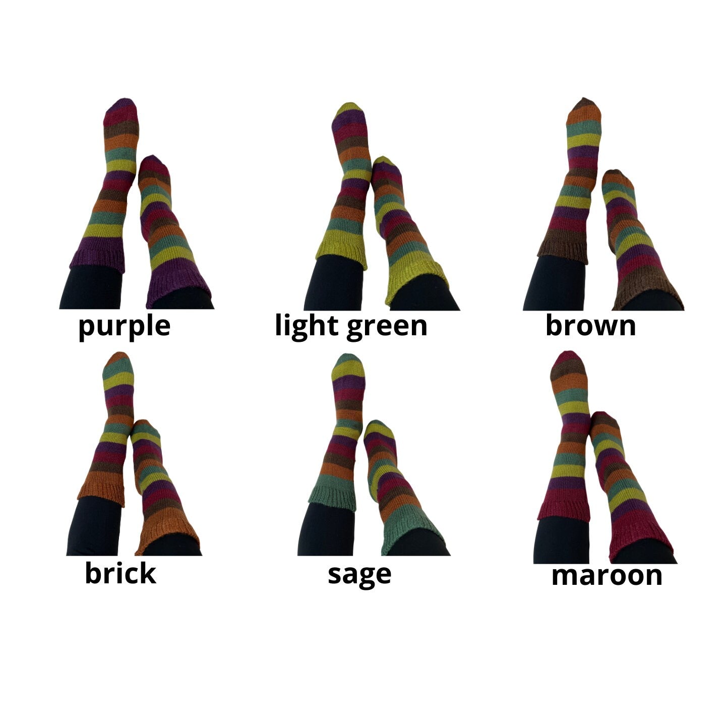 Winter Knitted Mid-Calf Socks | Striped Socks | Size 6-8 US Adult Socks