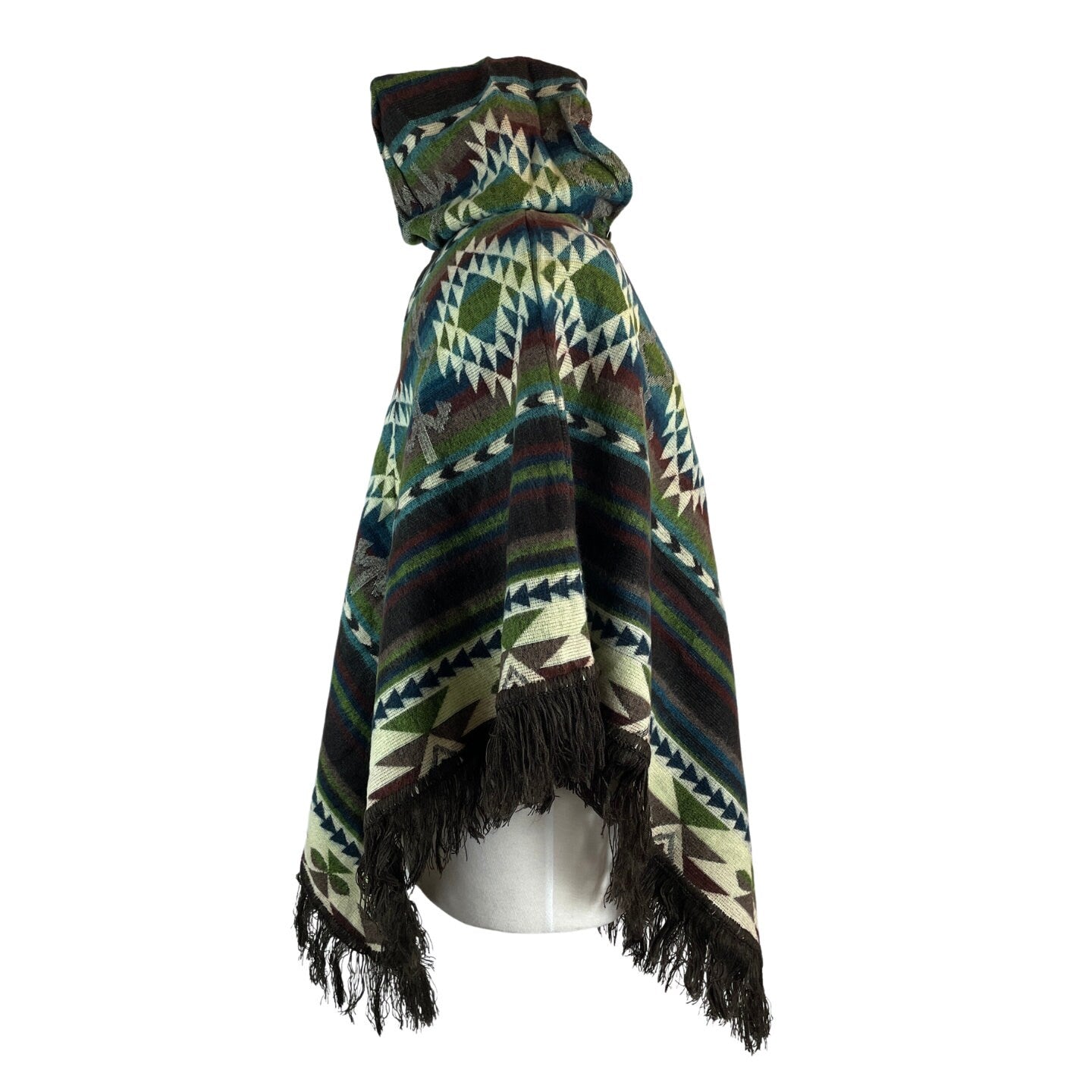 V-Shaped Alpaca Hooded Poncho | Army Green Brown