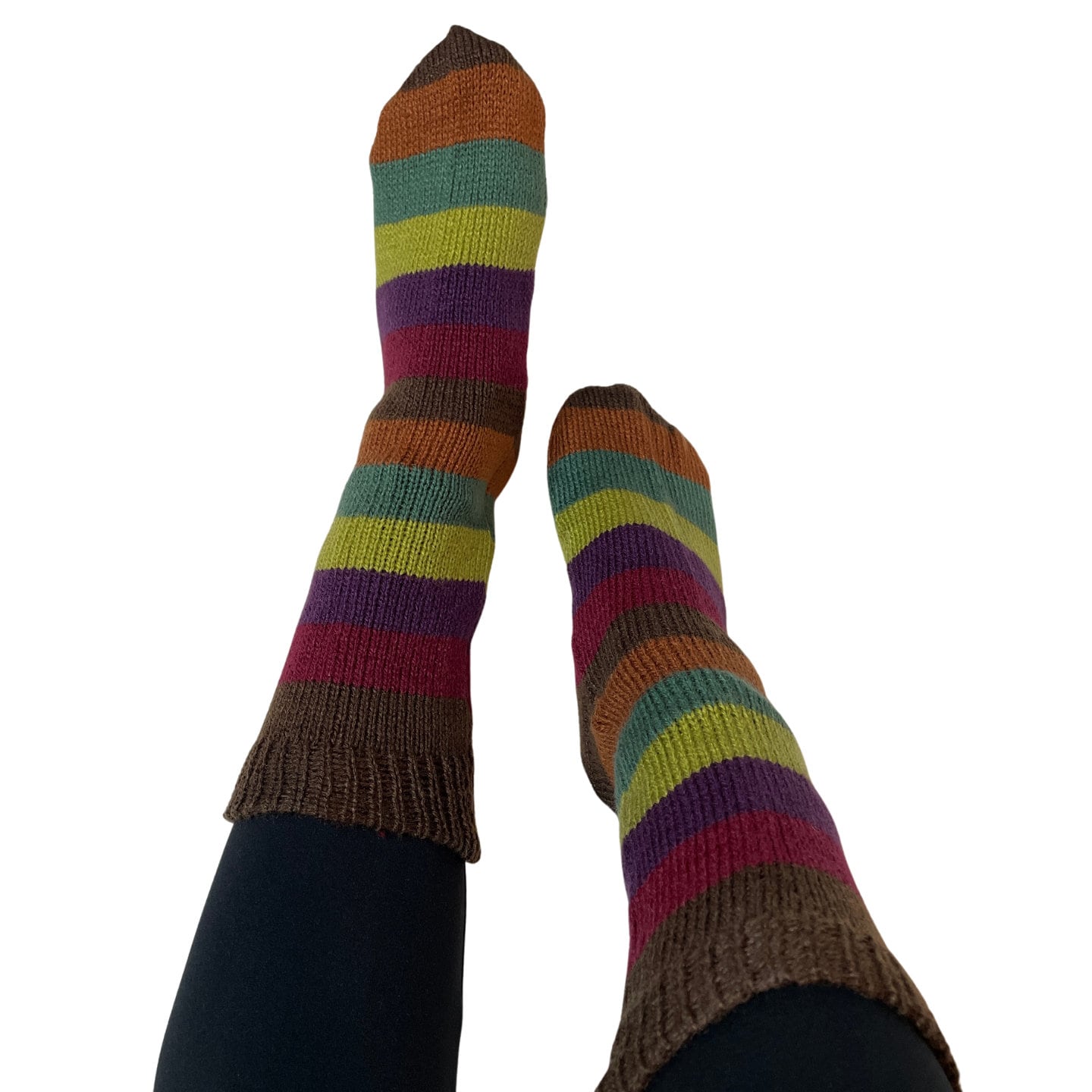 Winter Knitted Mid-Calf Socks | Striped Socks | Size 6-8 US Adult Socks