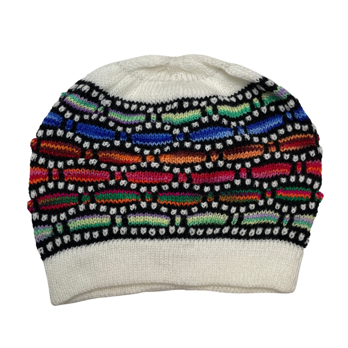 Multicolored Hand Knit Alpaca Beanie Hat