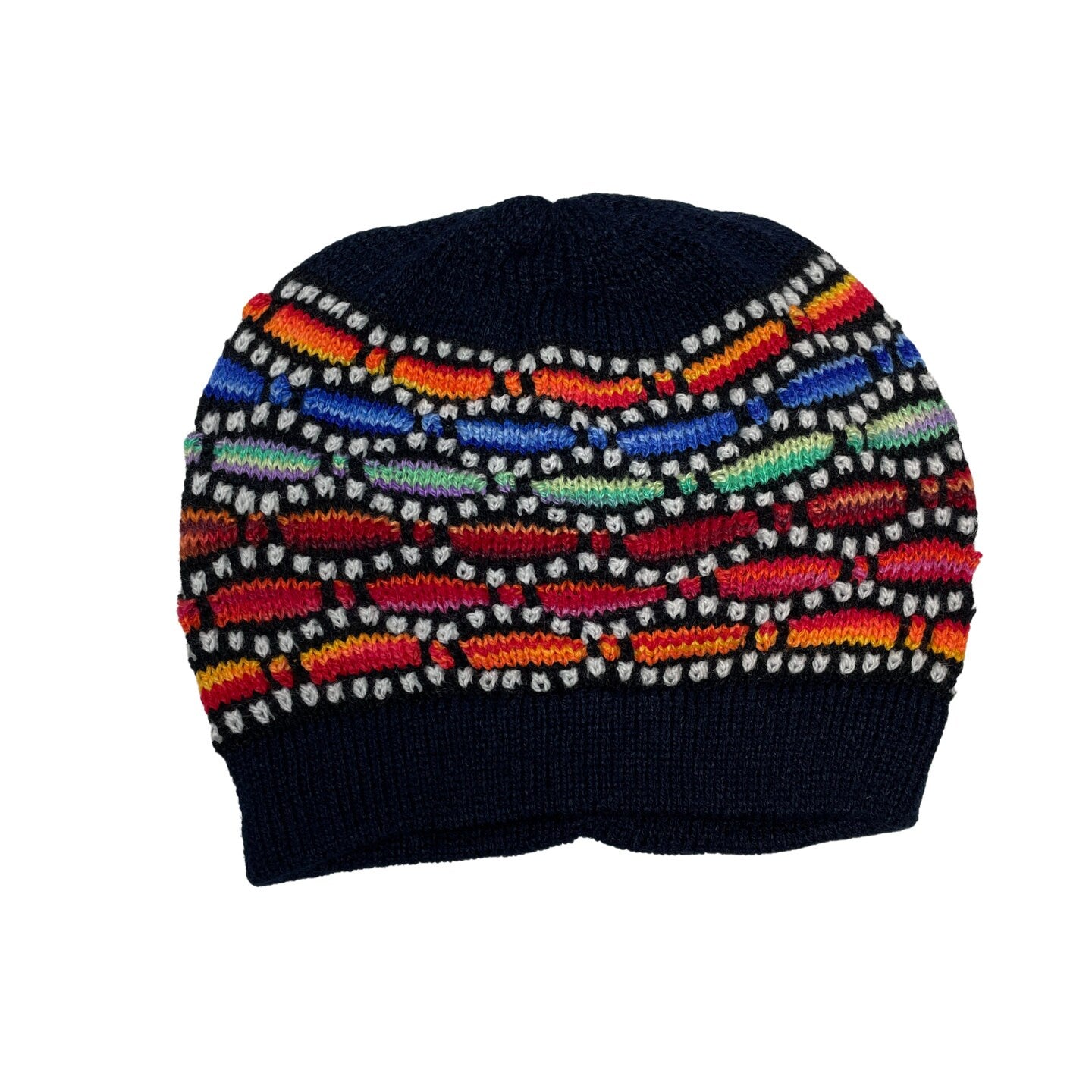 Multicolored Hand Knit Alpaca Beanie Hat