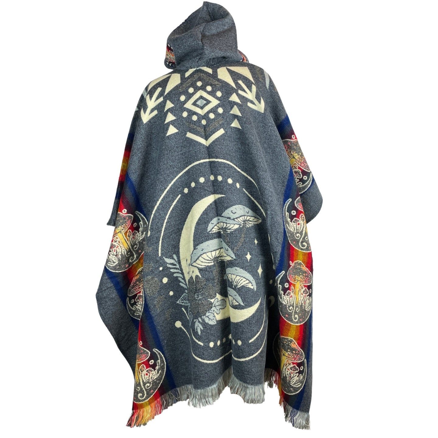 Mushrooms & Moon Phases Alpaca Poncho Hoodie | Black - Purple - Teal - Navy
