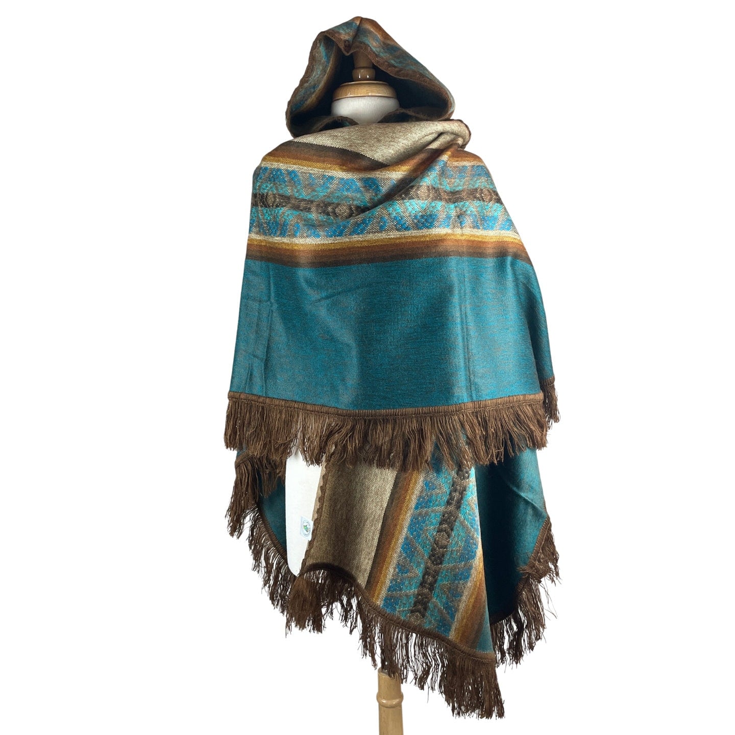 Open Unisex Hooded Poncho | Dark Tan Teal