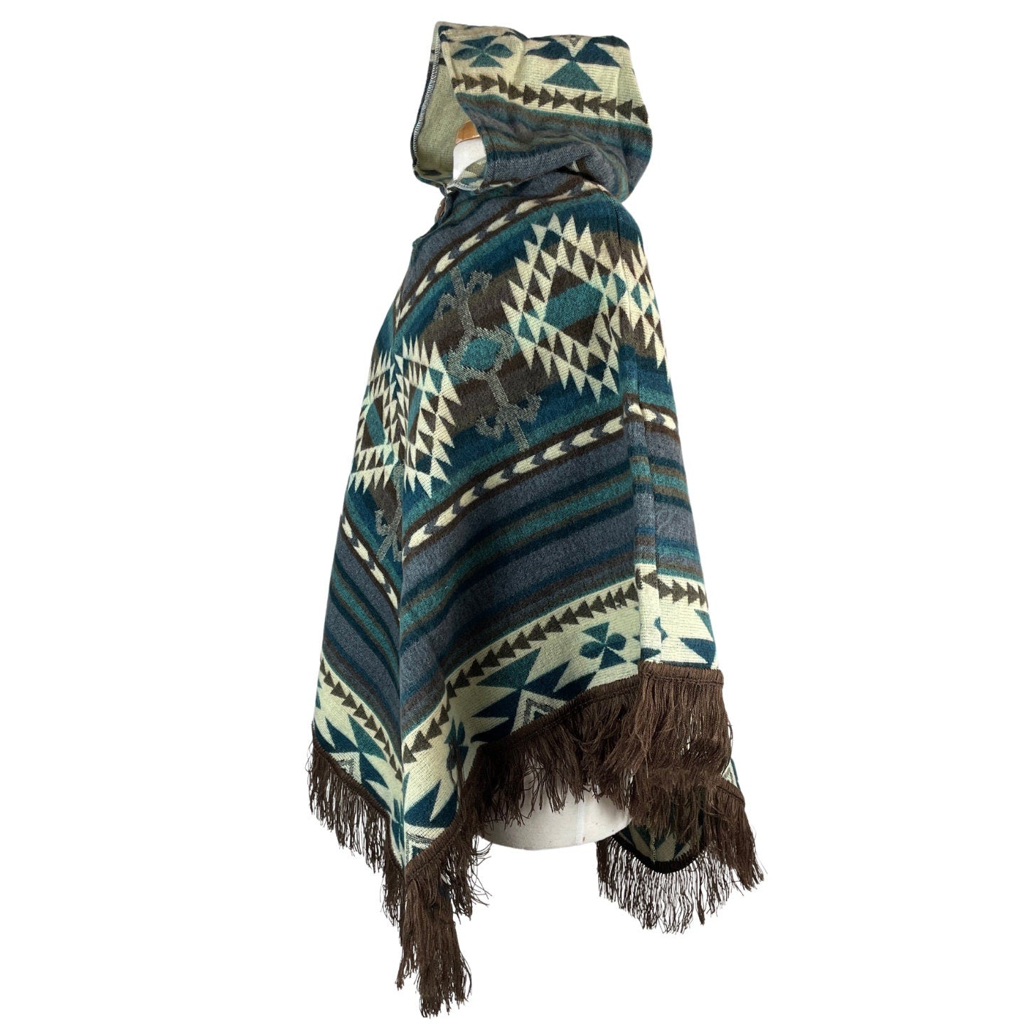 V-Shaped Alpaca Hooded Poncho | Dark Steel Beige Brown