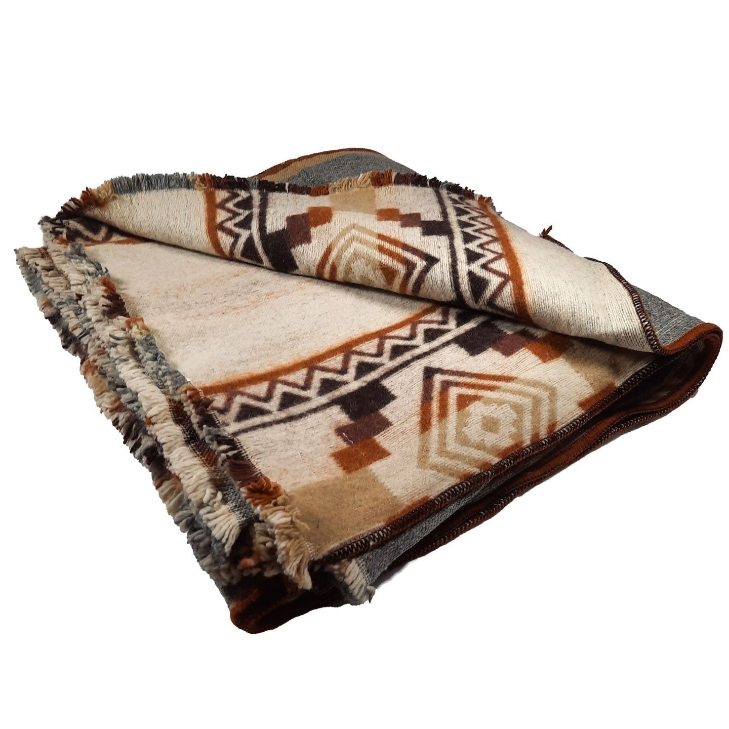 Weighted Geometric Sheep Wool Blanket | Brown Gray