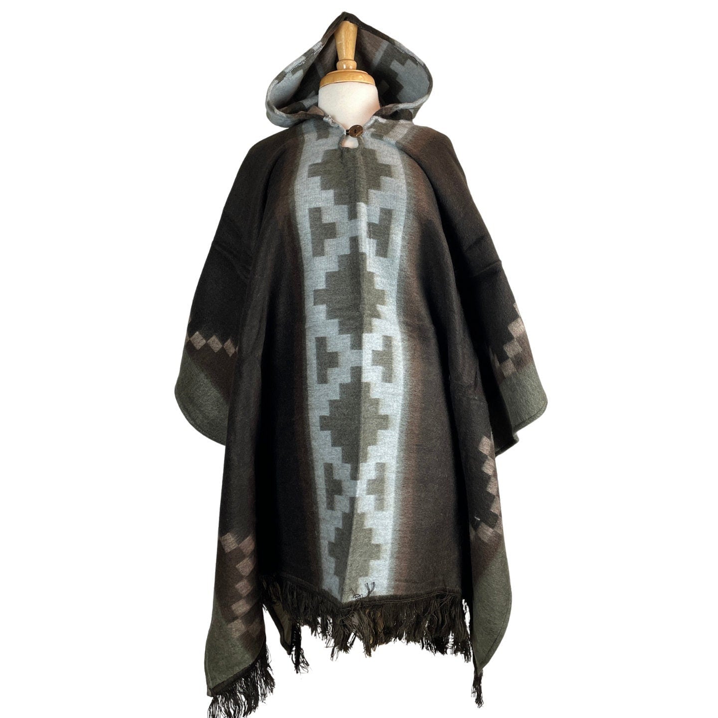 Warm Hooded Poncho Women | Coffee Silver