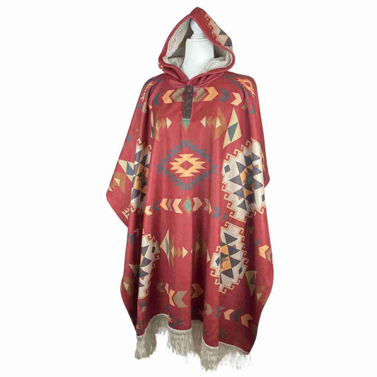 Cozy Sherpa Unisex Hooded Poncho - Rooibos Tea Tan Dessert