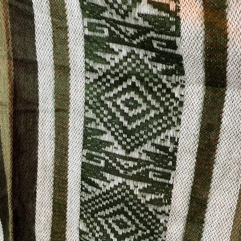 Warm Hooded Alpaca Poncho | Green White