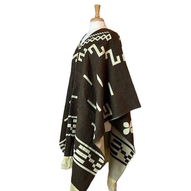 Unisex Clint Eastwood Poncho Coat Dark Brown Beige