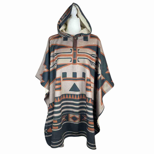 Cozy Unisex Sherpa Hooded Poncho - Mushroom Orange Black