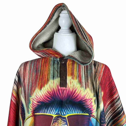 Colorful Llama Wearing Glasses Sherpa Hooded Poncho